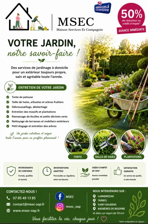 Jardinier à Lannemezan : faites appel à MSEC pour un service de qualité, Lannemezan, Maison Services et Compagnie